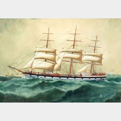 William Sterna Barratt (American, 1854-1927) Portrait of the Sailing Vessel Nelson