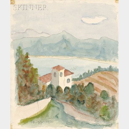 Hermann Hesse (Swiss/German, 1877-1962) Lot of Two Works: Ticino Lake View, Probably Lake Lugano, Montagnola, Switzerland