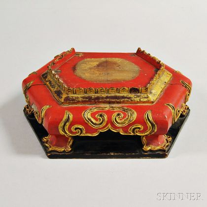 Carved, Painted, and Gilt Hexagonal Wood Stand