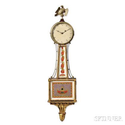Federal Mahogany and Gilt-gesso Patent Timepiece or "Banjo" Clock