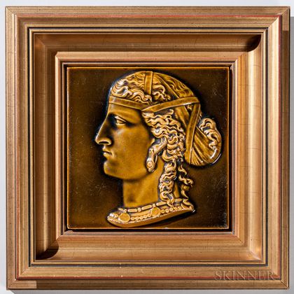 U.S. Encaustic Tile Works Framed Art Pottery Tile of a Woman 