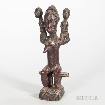 Baule-style Carved Wood Female Figure with Children