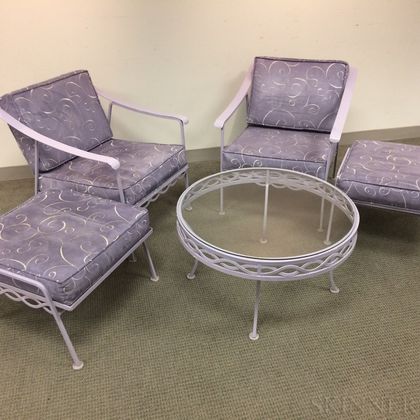 Five Pieces of Mid-century Modern Purple-painted Patio Furniture