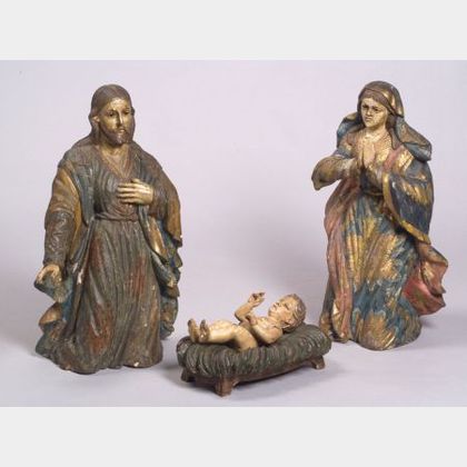 Carved Wood and Gesso Santos Nativity Group