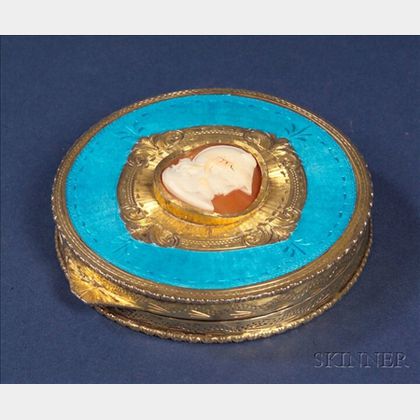 Continental .800 Silver Gilt, Enamel and Cameo Mounted Compact