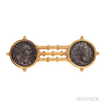 Archeological Revival Gold and Silver Coin Brooch
