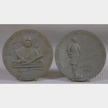 Two Commemorative U.S. Bicentennial Painted Cast Ceramic Plaques