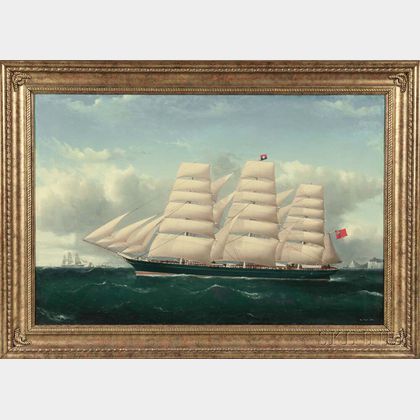 Frederick J. Tudgay (British, 1841-1921) Portrait of a Three-masted Vessel