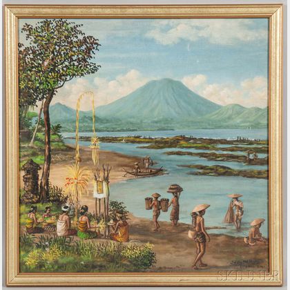 Ida Bagus Made Pugug (Indonesian, 1919-2006) Waterside Harvest and Celebration, Bali