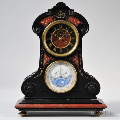 Tiffany & Company Belgian Slate and Rouge Marble Perpetual Calendar Clock