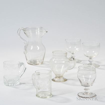 Seven Pieces of Early Blown Glass