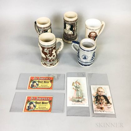 Group of Vintage Root Beer Advertising Mugs and Trade Cards