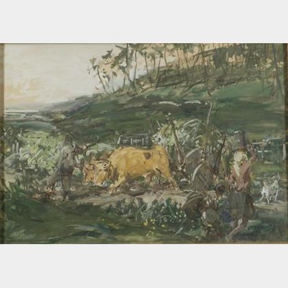 Roberto Domingo y Fallola (Spanish, 1867-1956) Plowing