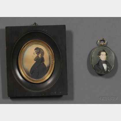 American School, 19th Century Lot of Two Portrait Miniatures of Gentlemen.