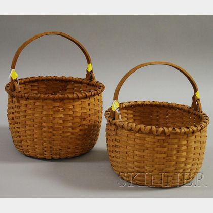 Two Woven Splint Baskets with Swing Handles