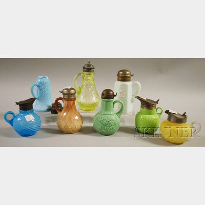 Eight Victorian Art Glass Syrups
