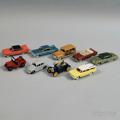 Nine Meccano Dinky Toys Die-cast Metal Automobiles