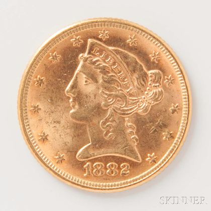 1882 $5 Liberty Head Gold Coin