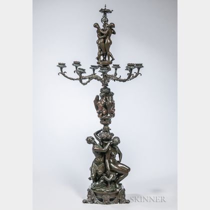 Bronze Nine-light Candelabra Depicting the Three Graces 