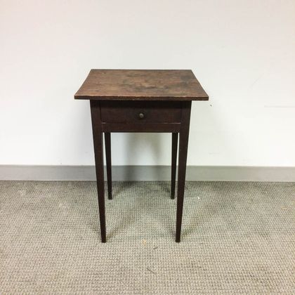 Federal Cherry One-drawer Stand and a Red-painted Stretcher-base Tavern Table. Estimate $300-500