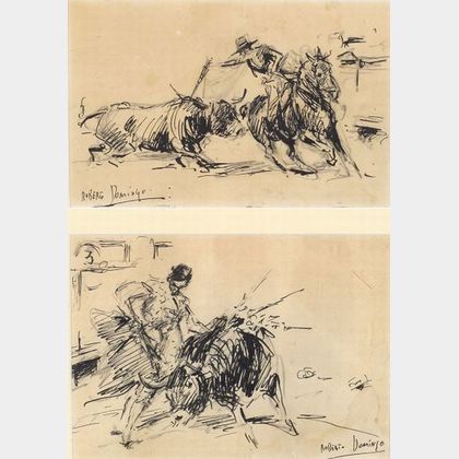 Roberto Domingo Fallola (Spanish, 1883-1956) Lot of Two Bullfighting Sketches