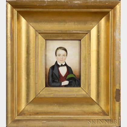 Attributed to Mrs. Moses B. Russell (Clarissa Peters),(Massachusetts, 1809-1854) Portrait Miniature of Augustus Hall.