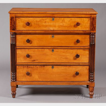 Classical Maple and Mahogany Veneer Chest of Four Drawers