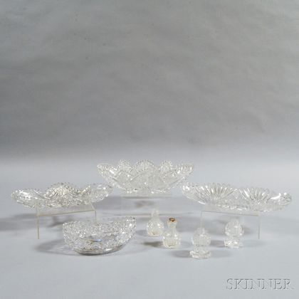 Four Colorless Cut Glass Dishes and Four Shakers