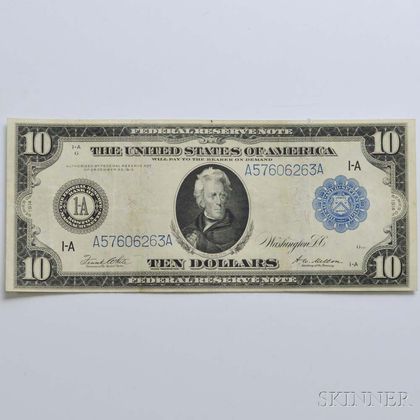 1914 $10 Federal Reserve Note. Estimate $50-100