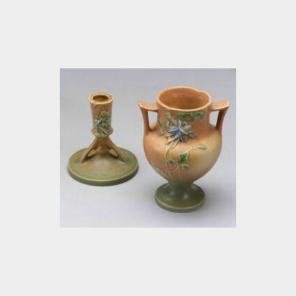 Roseville Pottery Columbine Vase and Candlestick