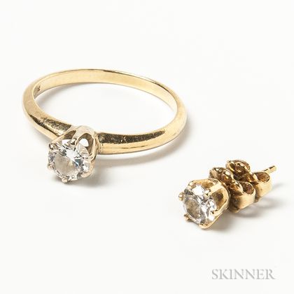 14kt Gold and Diamond Ring and Diamond Earstud