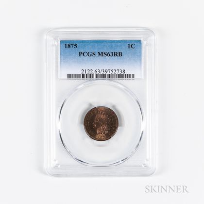 1875 Indian Head Cent, PCGS MS63RB. Estimate $300-500