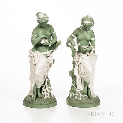 Pair of Minton Celadon Tinted Parian Figures
