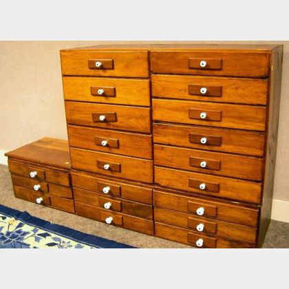 Large Country Pine Twenty-Drawer Two-part Mercantile Cabinet. 