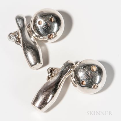 Pair of Tiffany & Co. Sterling Silver Bowling-themed Cuff Links