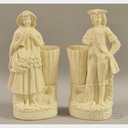 Pair of Bennington Parian Figural Vases