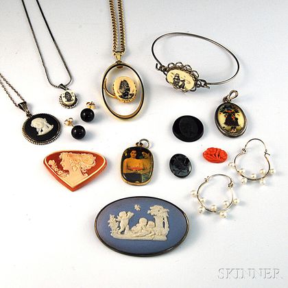 Small Group of Mostly Scrimshaw and Cameo Jewelry