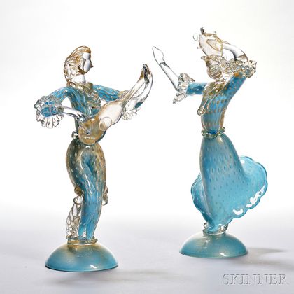 Two Murano Glass Musicians attributed to Barovier + Toso 