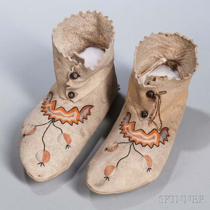 Pair of Chippewa Embroidered Hide Moccasins