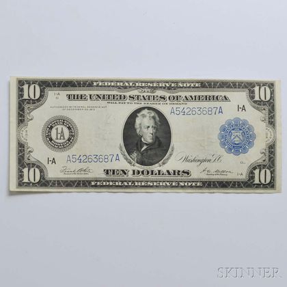 1914 $10 Federal Reserve Note. Estimate $50-100