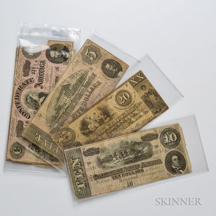 Six Confederate and U.S. Bank Notes