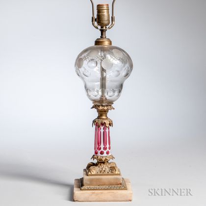Brass-mounted Overlay Glass Lamp