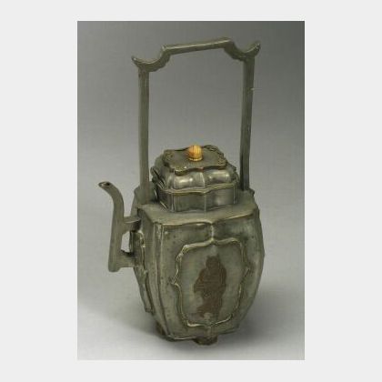 Chinese Pewter Wine Pot, Pottery Lamp Stand, Jar and Eleven Pieces of Assorted Asian Ceramics. 