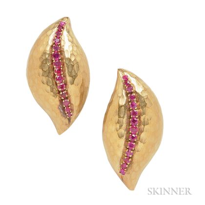 18kt Gold and Ruby Earclips, Forley