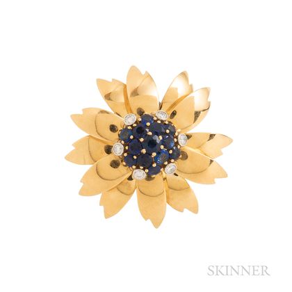 Aletto Bros. 18kt Gold, Sapphire, and Diamond Flower Brooch