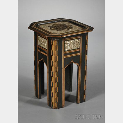 Moorish-style Ebonized Wood and Mother-of-pearl Inlaid Occasional Table