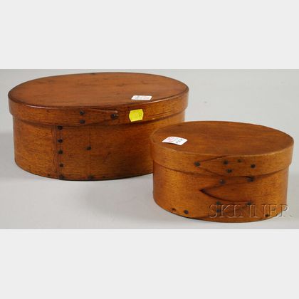 Two Oval Bentwood Covered Boxes