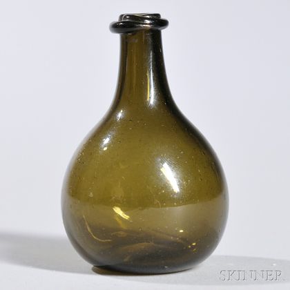 Miniature Blown Green Glass Chestnut Bottle