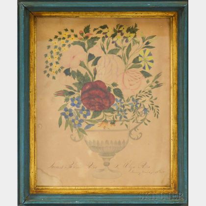 Framed Watercolor Still Life of a Flowering Urn