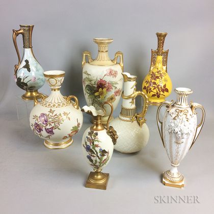 Seven Royal Worcester Porcelain Vases